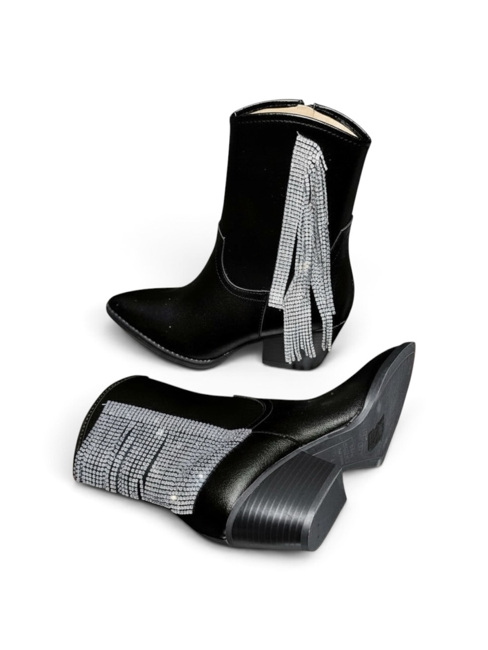 Black Rhinestone Fringe Western
Ankle Boots Sz6 NWOT
